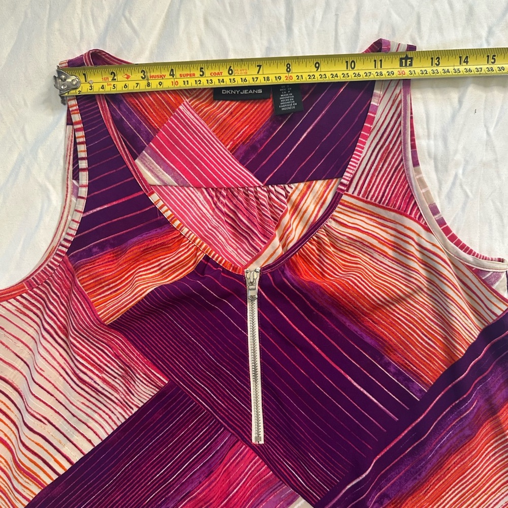 DKNY Jeans Women’s Sleeveless Zip Front Tank Top Multicolor Abstract Print Y2K M - Picture 9 of 11